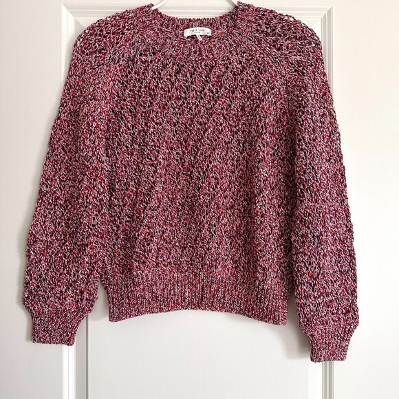 Women's Rag & Bone Cotton Open-Knit Crewneck Sweater in Red Multi Size S - Picture 1 of 8